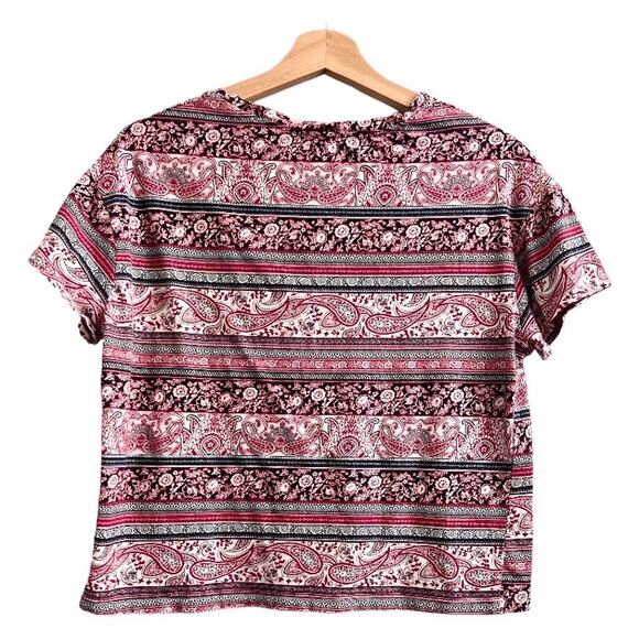 Zara Trafaluc MEDIUM Red Paisley Striped Floral Crop Tee Shirt T-Short Top - Picture 2 of 8